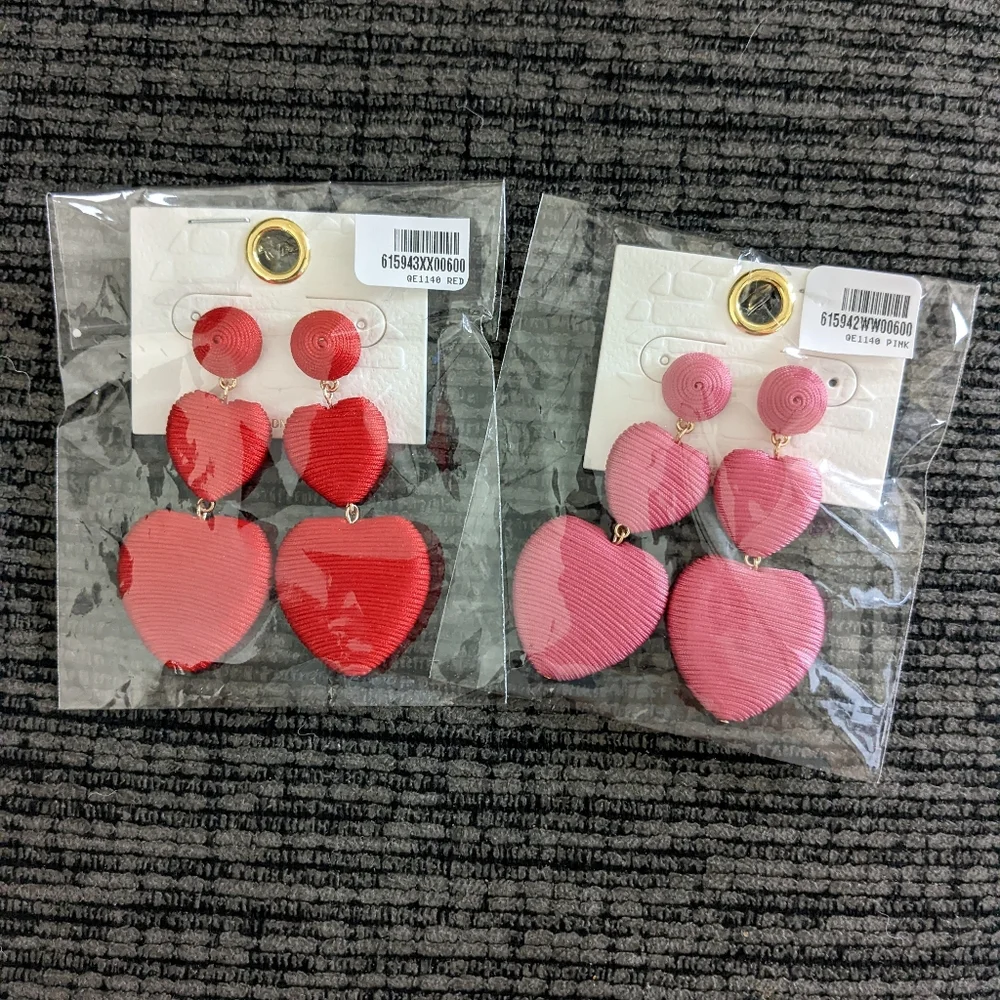 Double Heart Red Drop Earrings